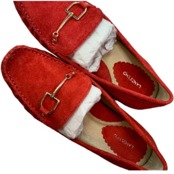 LANDSEND Women’s Red Suede, Gold Horse Bit Driving Mocs Never Worn, In Storage - Picture 10 of 13